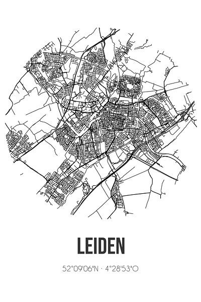 Leiden (South-Holland) | Map | Black and White by Prints of Place