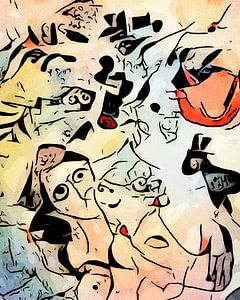 Miro trifft auf Chagall (Die Liebenden unter der roten Sonne)