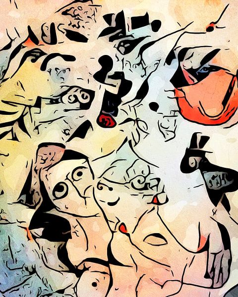 Miro meets Chagall (Lovers under the red sun) by zam art