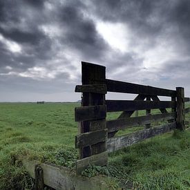 fence in meadow by Remco Schoonderwoert