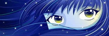 Blue Anime Eyes by Mixed media vector arts