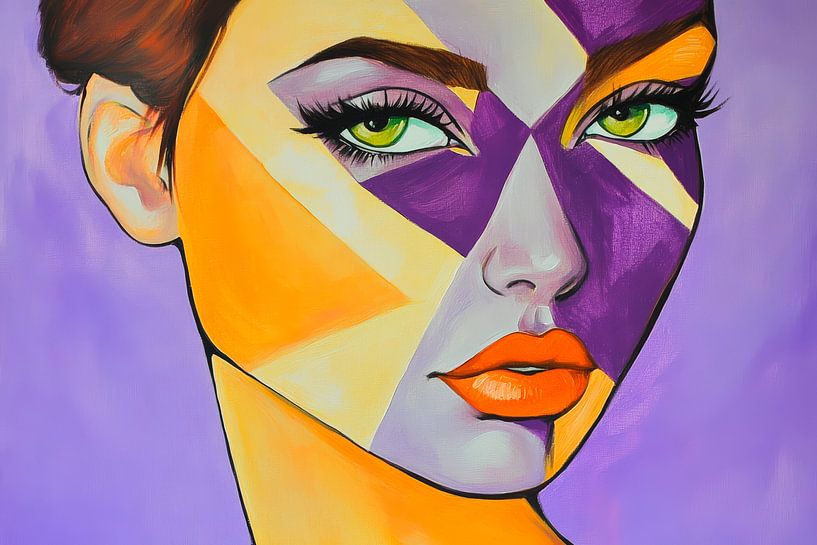 Colourful face portrait in geometric style by Poster Art Shop