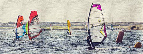 Surfen, Wellenreiten, Windsurfen (Malerei) von Art by Jeronimo