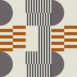 Abstract geometric retro style in dark gold, taupe, grey XII by Dina Dankers