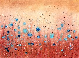 Blauwe bloemen in een goudbruin veld van Enjoy-Aquarell