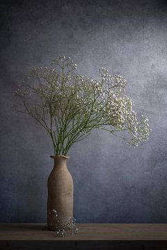 Nature morte avec des gypsophiles dans un vase en terre cuite sur John van de Gazelle fotografie