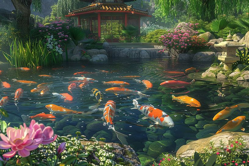 Koi Karpfen fischen in einem Teich von Egon Zitter