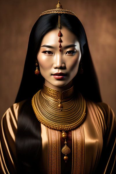 Asian lady VII. digital painting of asian tribal lady with earth tone colors by Dreamy Faces