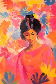 Abstraktes Porträt einer Frau zwischen Blumen