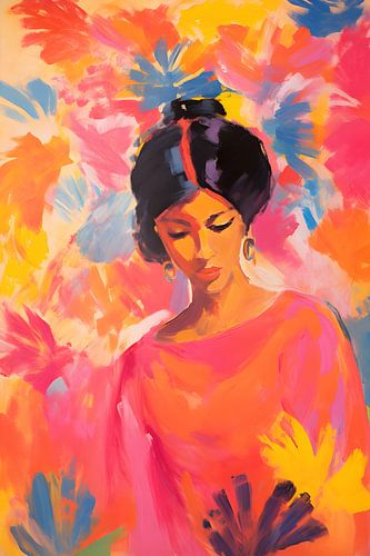 Abstract Portrait of Woman among Flowers