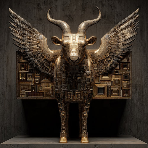 Gouden stier met vleugels mythologisch symbool