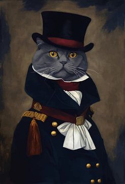 Chat britannique à poil court dans un portrait de l'époque napoléonienne