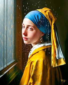 Modern girl with the pearl earring Johannes Vermeer by René van den Berg