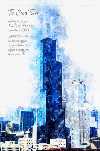 Sears Tower, watercolor, Chicago by Theodor Decker