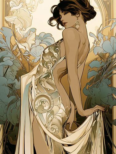 An elegant woman in a garden