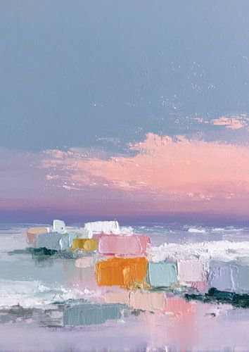 Plage pastel avec blocs de glace - Minimalisme