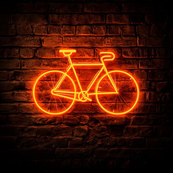 Neon Fahrrad auf Backsteinmauer von Poster Art Shop