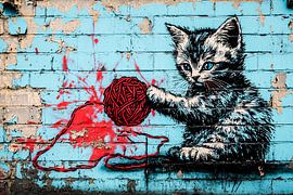 Kat speelt met bol wol van Imperial Art House