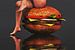 Nu érotique - Nu assis sur un hamburger géant. sur Jan Keteleer