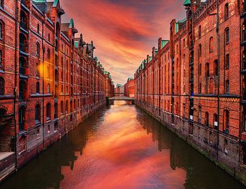 Hamburg Speicherstadt mit Sonnenuntergang von Mustafa Kurnaz