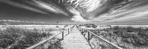 Zon, strand en zee bij Tarifa in Spanje in zwart-wit