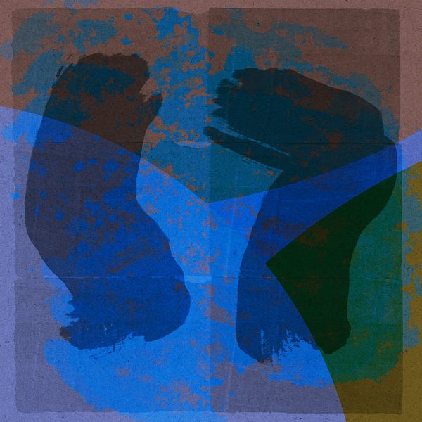 Abstract organic shapes in cobalt blue, lilac, green and brown I. by Dina Dankers