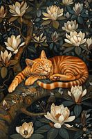 Sleeping cat in the magnolia tree