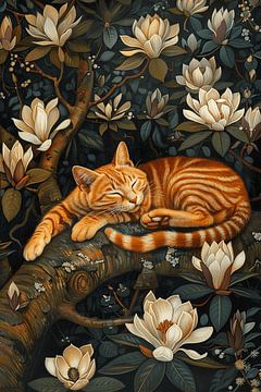 Sleeping cat in the magnolia tree by Petra Dreiling-Schewe