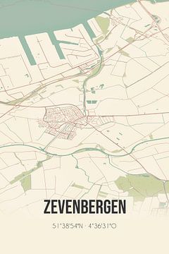 Alte Karte von Zevenbergen (Nordbrabant) von Rezona
