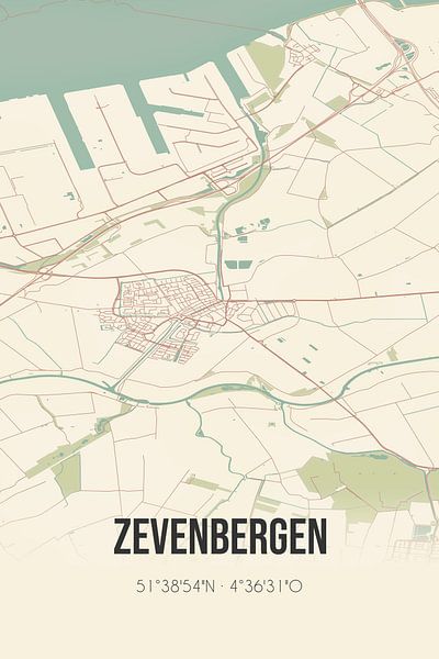 Vintage landkaart van Zevenbergen (Noord-Brabant) van Stad & Wand