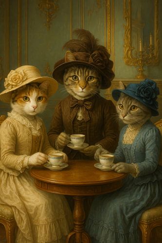 Tea Party of Cats - L'élégance victorienne avec un clin d'œil