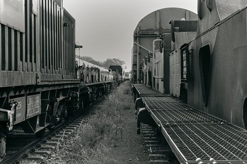 tussen de lange rijen wagons