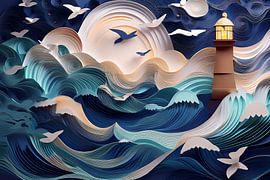 Leuchtturm im stürmischen Meer von Jörg B. Schubert