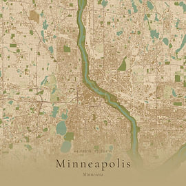 Historische Landkarte von Minneapolis, Vereinigte Staaten von Ortsdrucke
