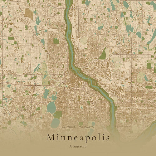 Vintage map of Minneapolis, United States by Prints of Place