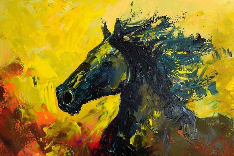 Dynamisch abstract schilderij van een paard van Art & Soul Creations