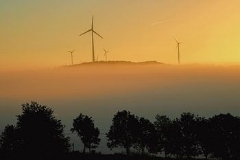 Lever de soleil avec des éoliennes / Eifel Allemagne / Photographie de nature
