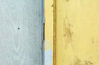 Abstract lijnenspel in grijs en geel op houten wand van Texel eXperience thumbnail