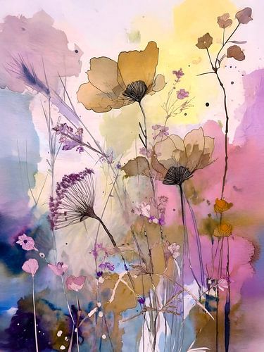 Moderne Malerei: Blühende Blumen und Gräser