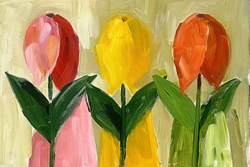 Impressionistisch schilderij van kleurrijke tulpen van De Muurdecoratie