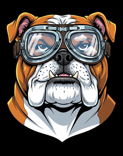 Bulldog Portrait with Aviator Goggles by Markus Gann