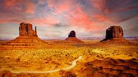 Landscape with sandstone mesas in Monument Valley in Arizona USA at sunset