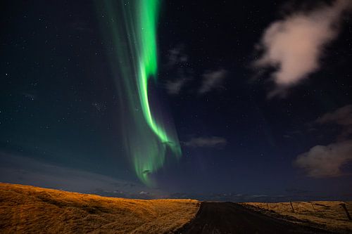 North light with road lying. Iceland