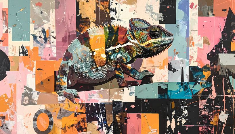 Colourful figurative artwork chameleon by Emiel de Lange