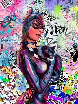 Catwoman | Pop Art | Afbeelding | Kunst | Eigentijds | Moderne Kunst beperkt van Julie_Moon_POP_ART