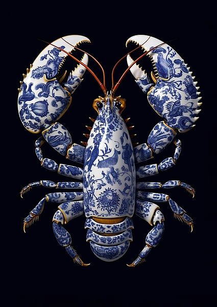 Kreeft (nr. 5) in delfts blauw, lobster, artistieke kreeft - exclusief nr. 5 van Dunto Venaar
