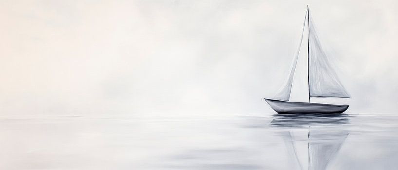 Segelboot in Nebel – Ruhige Reflexion von Poster Art Shop