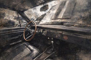 Abstracte technische compositie met klassieke oldtimer en gestructureerde texturen