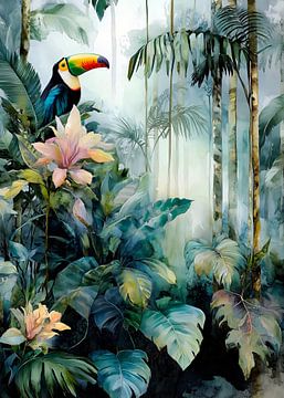 Forêt tropicale et toucan sur JBJart Justyna Jaszke