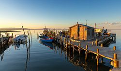 Sonnenuntergang im Fischereihafen, Portugal